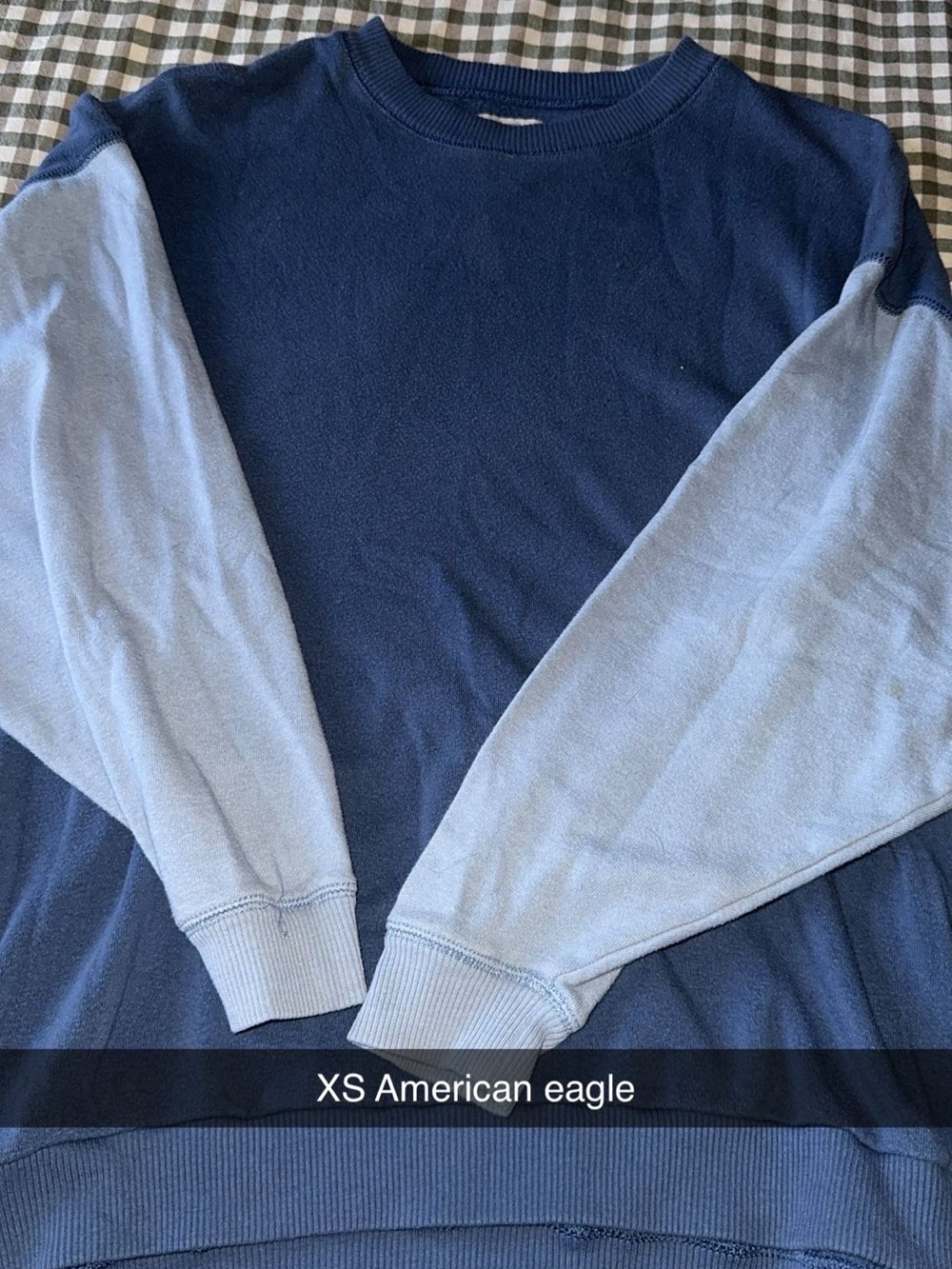 American Eagle Outfitters Two-Tone Navy and Light Blue Crewneck Sweatshirt